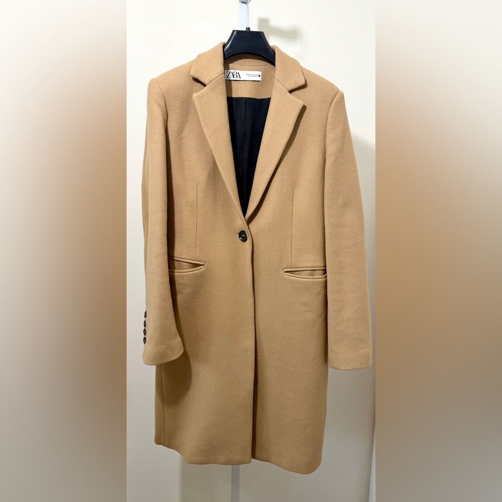 ZARA Camel Wool Blend Tailored Coat